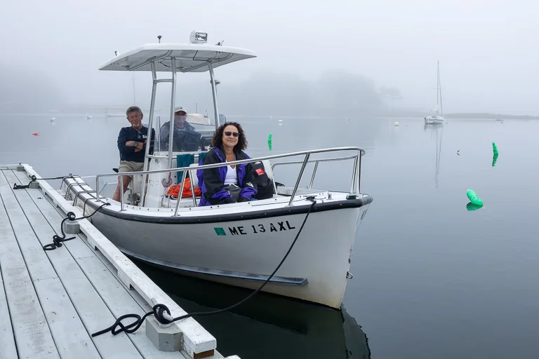 boating in foggy Boothbay Harbor