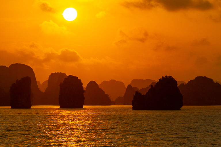 halong bay at sunset